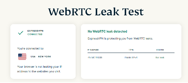 ExpressVPN- webRTC洩漏測試